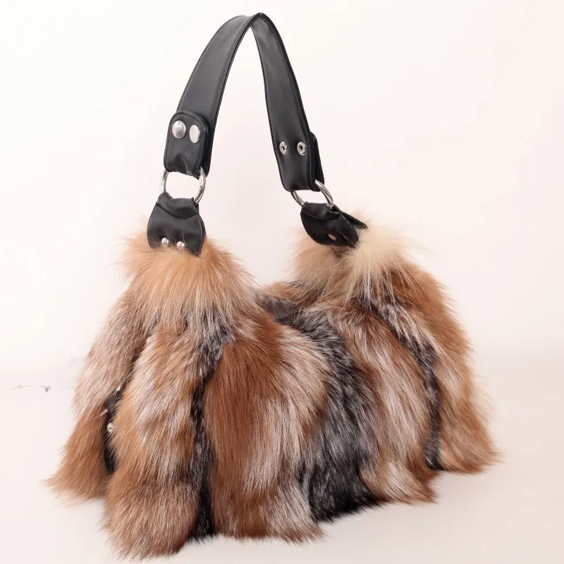 Luxry Real Fox Fur Women Handbags Genuine leather Newest Party Multicolour Bags Fox Fur Ladies Shoulder Bag Gift Crossbody bags