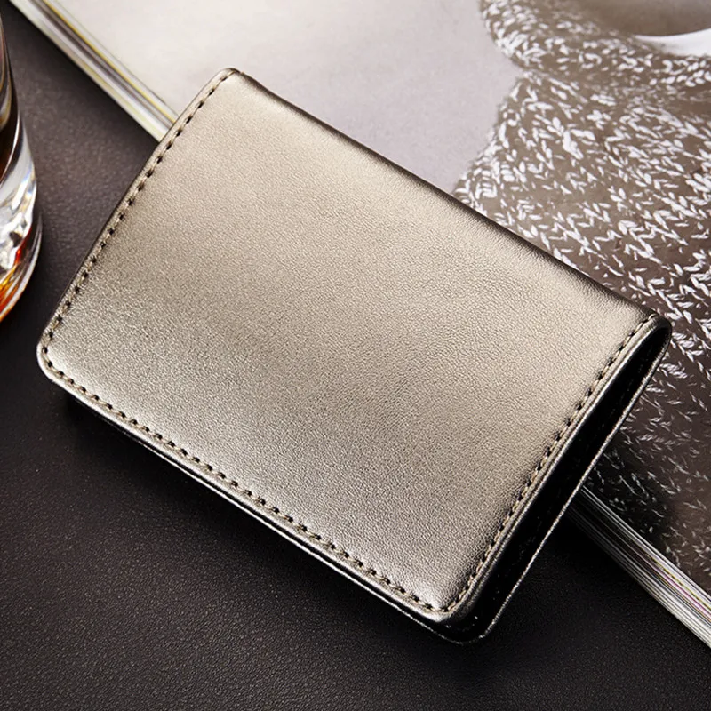 QOONG Fashion Men Women Genuine Leather Stainless Steel Hasp Business Name ID Credit Card Holder Case Large Capacity KH1-015