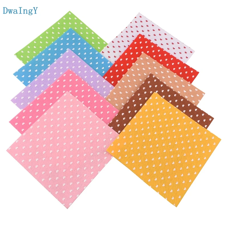 DwaIngY Printed Love Non Woven Felt Fabric 1mm Thickness Polyester Cloth Sewing Dolls Crafts Home Decoration Pattern 10ps15x15c