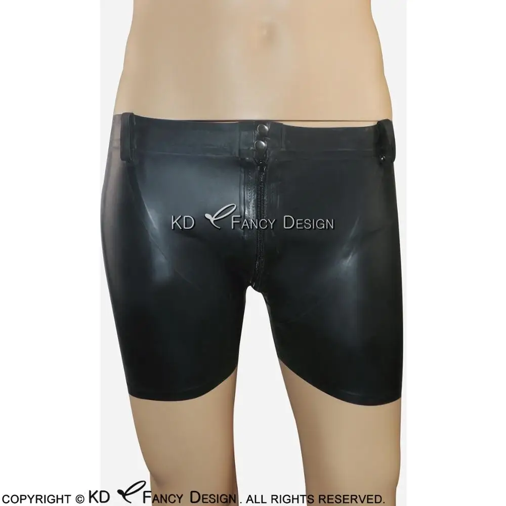 

Black Sexy Military Latex Boxer Shorts With Zip And Buttons At front Rubber Underpants DK-0079