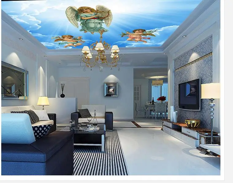 

3d ceiling murals wallpaper Angel blue sky and white sky background photo mural wallpaper Home Decoration