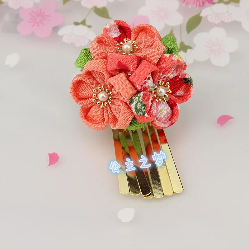 

Traditional Japanese Style Kanzashi Hair Claws Clips Sakura Hair Flower Ornament Handmade Tassel Kimono Yukata Accessory HW005-M