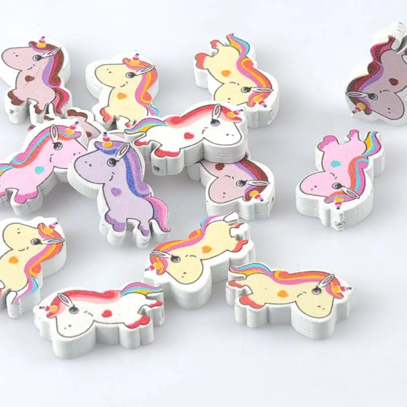 Mix Unicorn Licorne Pattern Wooden Spacer Beads For Jewelry making DIY 20pcs 30x18mm MT2025X