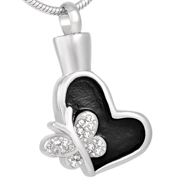 

IJD8327 Butterfly in Heart Pendant Women Stainless Steel Memorial Urn Cremation Jewelry Necklace for Ashes