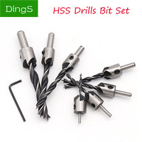 4/7pcs HSS Drills Bit Set 5 Flute Countersink Drill Press Set Chamfer Reamer Woodworking Power Tools 3mm-10mm