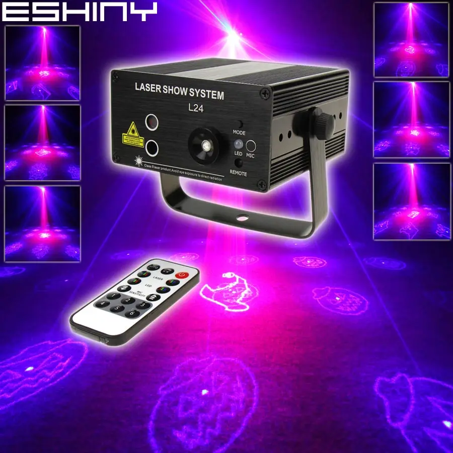 ESHINY Mini R&G 24 Halloween Patterns Laser Projector Remote Blue Led  Family Party Bar DJ Dance Disco Xmas Stage Light T127D3