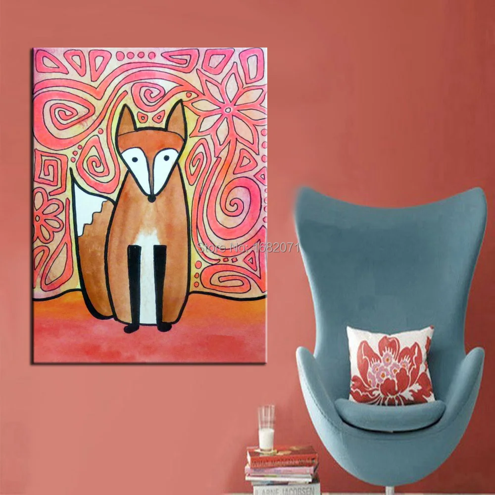 2023 New Designed High Quality Funny Animal Fox Oil Painting on Canvas Fantastic Oil Painting For Baby and Children Room Decor