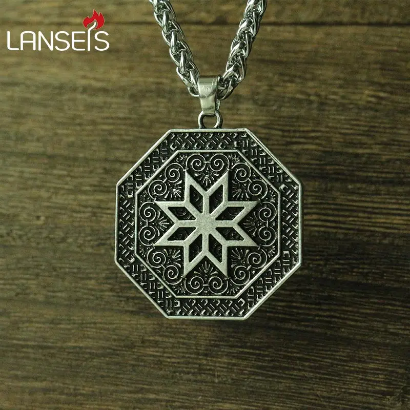 

lanseis 10pcs viking Talisman and Folk Slavic symbol pendant Warding Alatyr Alatir Protection Amulet Woman Necklace gift