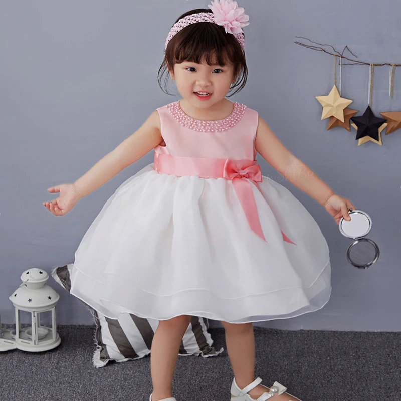 

Newborn Baby Girl 1 Year Birthday Dress Petals Tulle Toddler Girl Christening Dress Infant Princess Party Dresses For Girls Pink