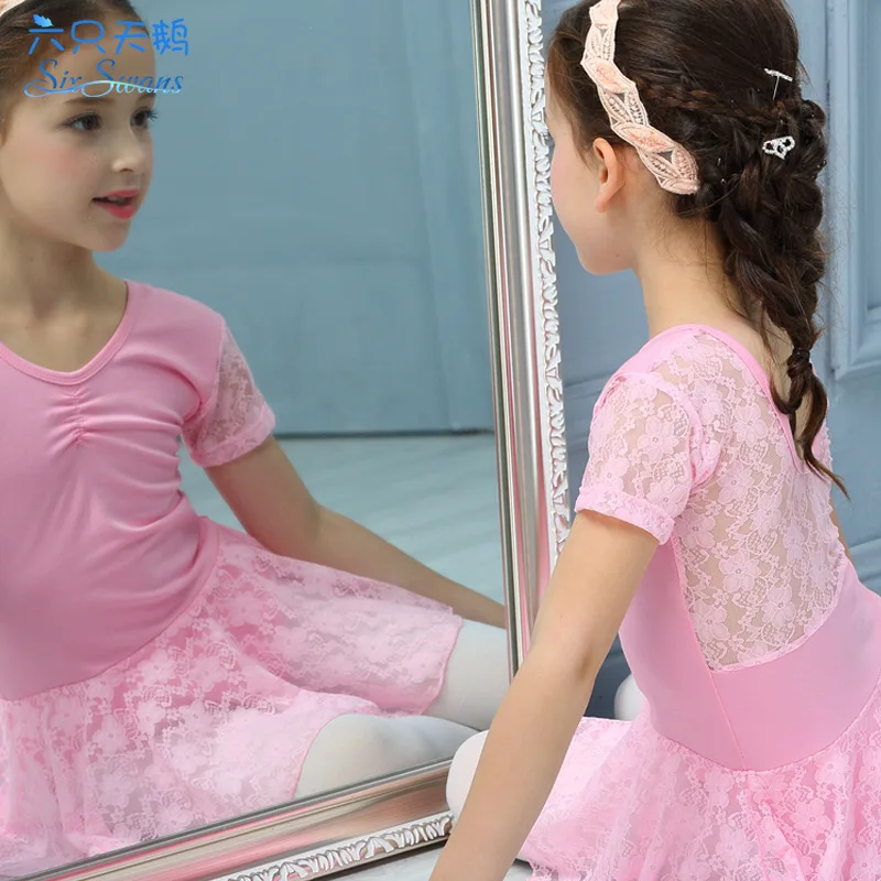 Trẻ em Nhảy Váy Cô Gái Mùa Hè Nhảy Múa Ren Phù Hợp Với Ngắn Tay Jumpsuit Quần Áo Chấm Điểm Ballet Tutu Phù Hợp Với B-5633