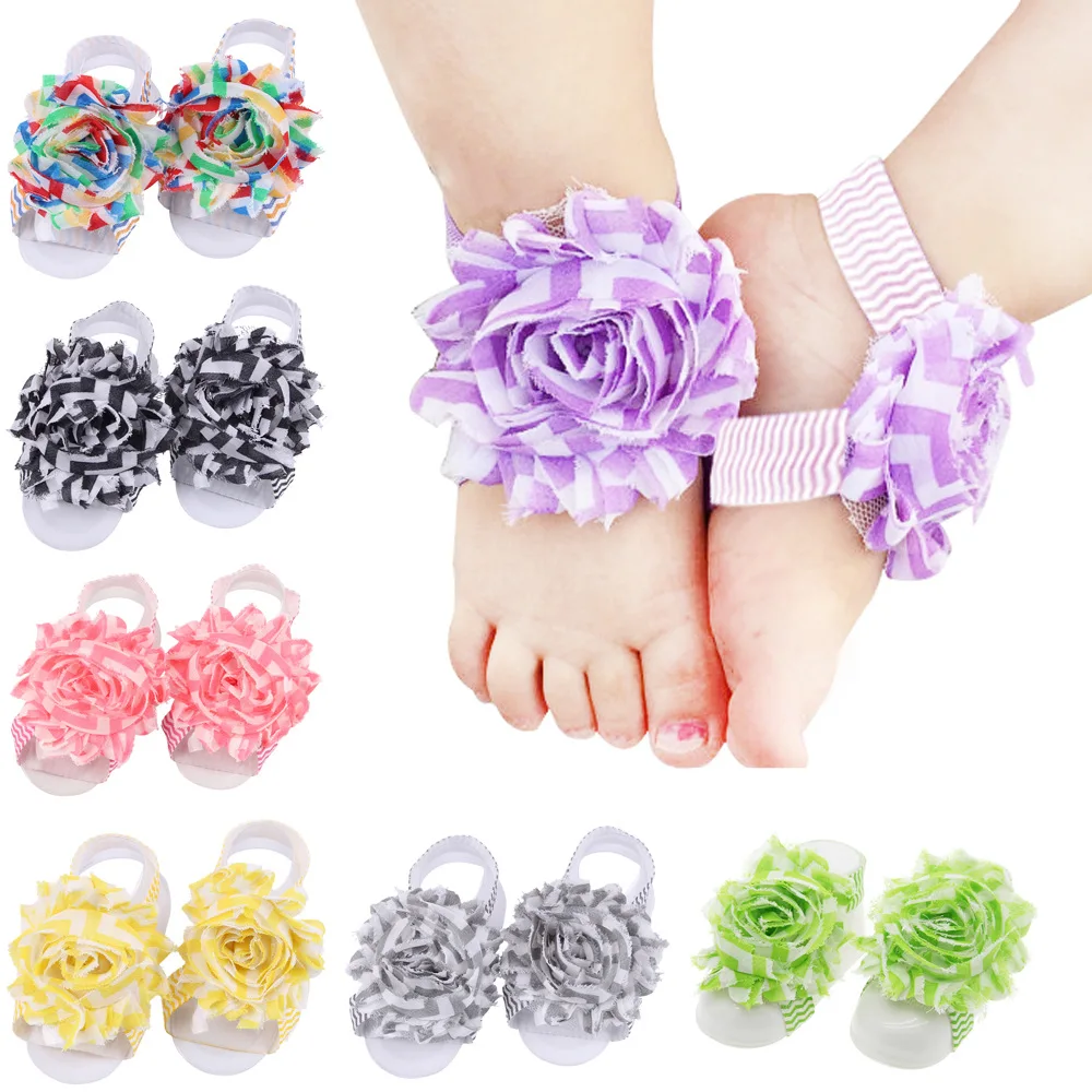 

Baby Foot Flower Wristband Barefoot Sandals Folds Chiffon Flower Socks Cover Barefoot 20pairs Per Lot