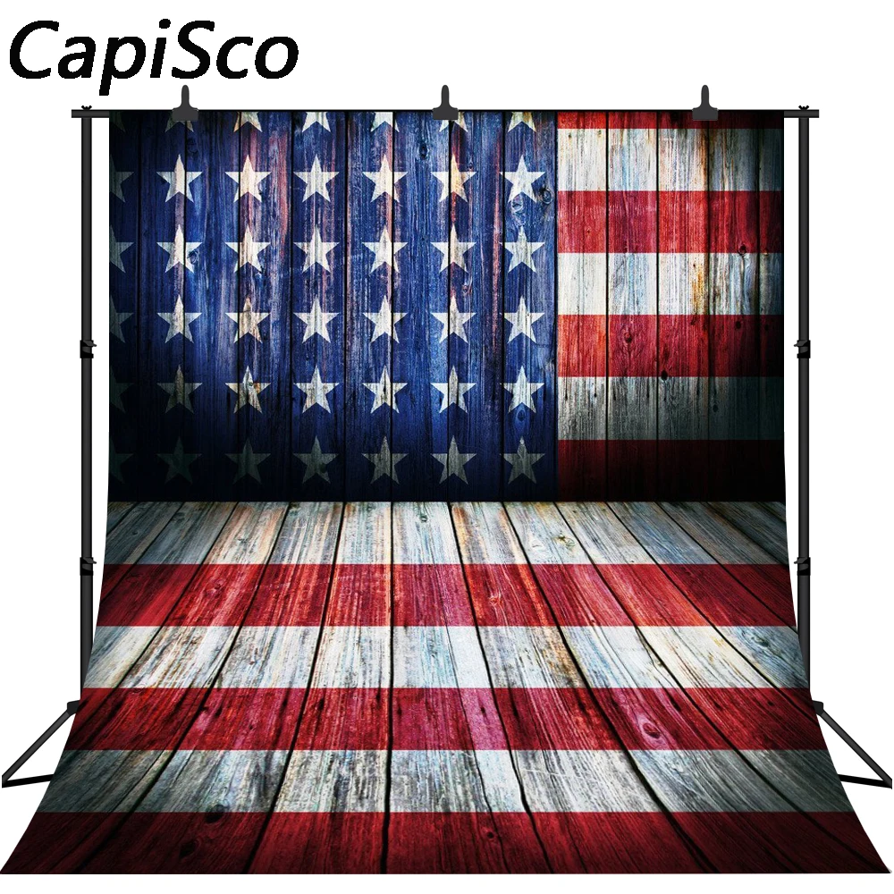 

Capisco USA Flag Photo Backgrounds Studio backgrounds Printed Independent Day Wooden floor Photographic Backdrops