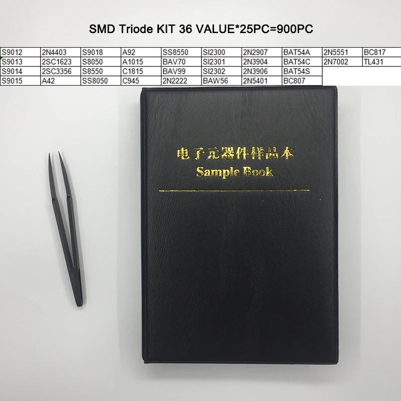 Free Shipping 900pc smd triode kit book SOT-23 triode set triode electronics 36value*25pc=900pc transistor tester kit smd triode