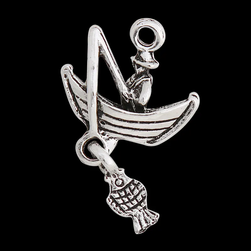 Fashion 20pcs Antique Silver Color Alloy Fisherman Fishing Charms 25*46mm AAC1287