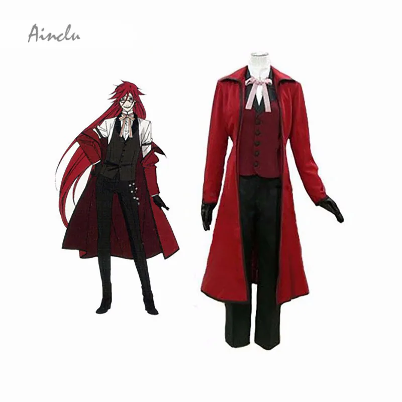 Ainclu Free Shipping Black Butler Kuroshitsuji Death Scythe Grell Sutcliff Adult Cosplay Costume