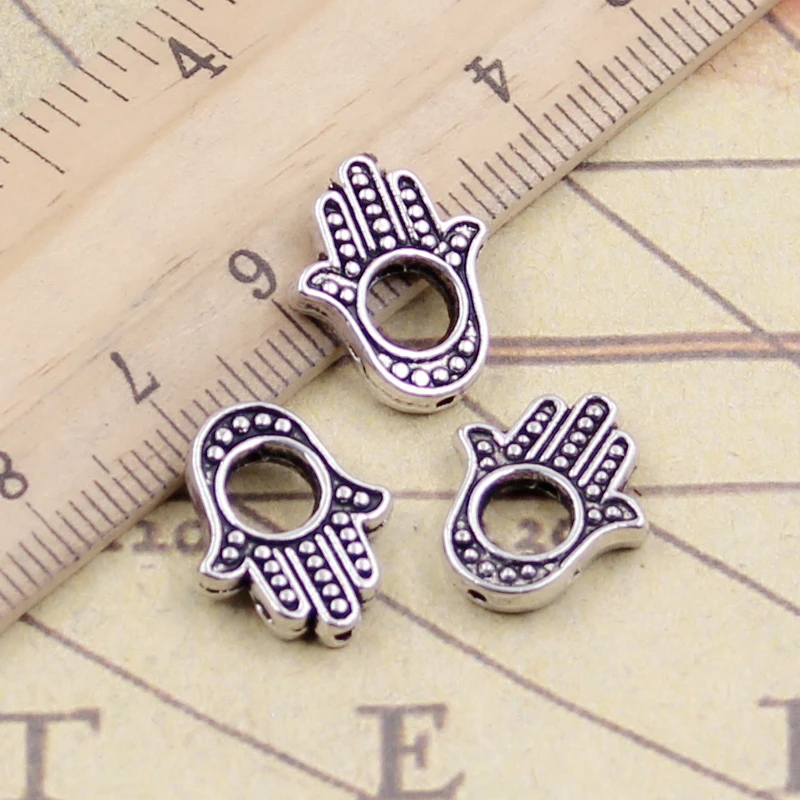 10pcs Charms Hamsa Hand Bead 16x13mm Tibetan Bronze Silver Color Pendants Antique Jewelry Making DIY Handmade Craft