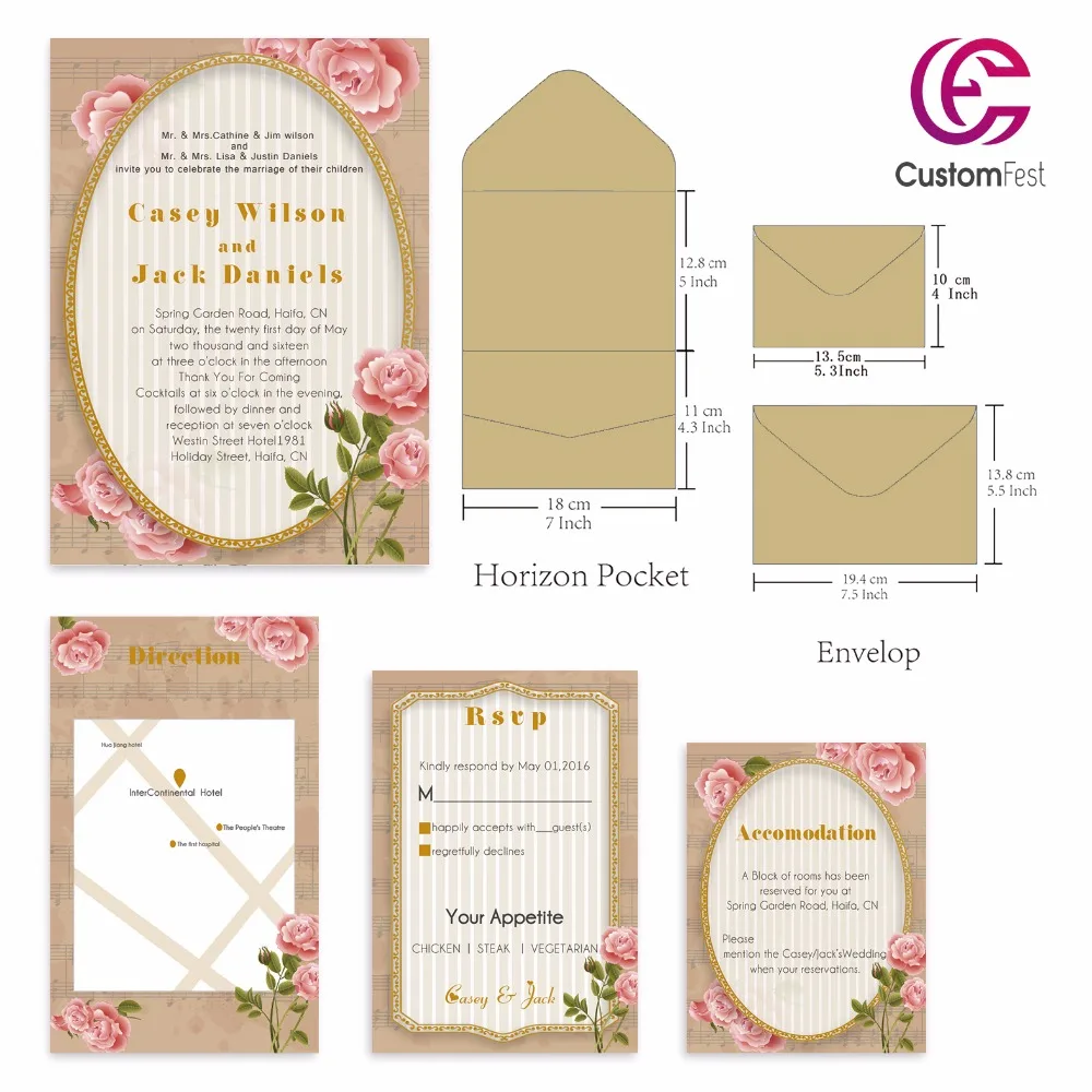 

30pcs/lot personalized pocket card set floral theme classic flower pocket + envelop +RSVP free shipping PKEE021V103