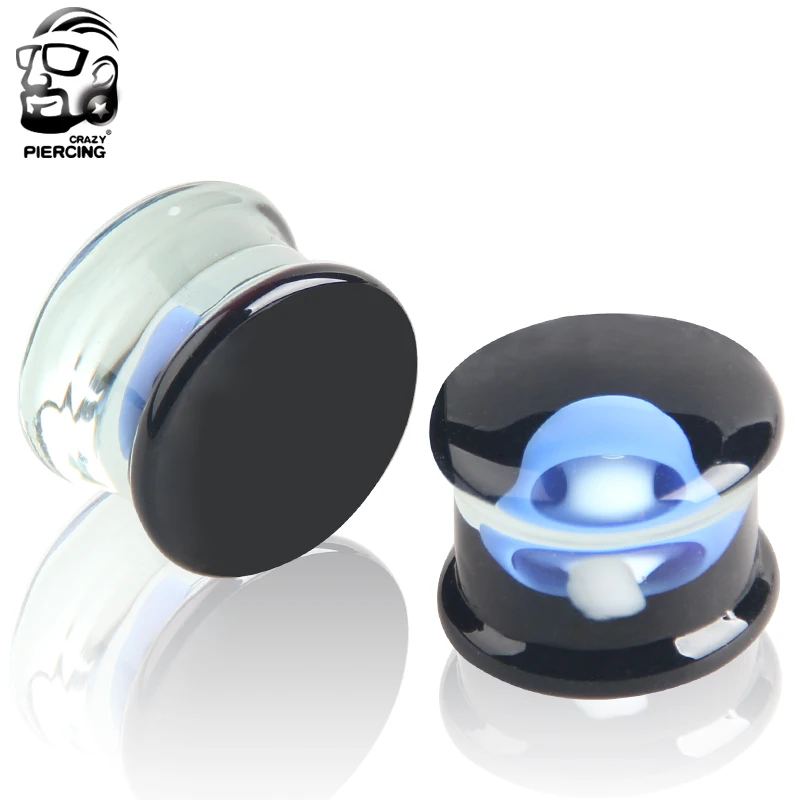 1 Pair Glass Ear Plug Tunnel Ear Stretcher Expander Body Jewelry Fashion Blue Jellyfish Logo Glass Earrings Jewelry