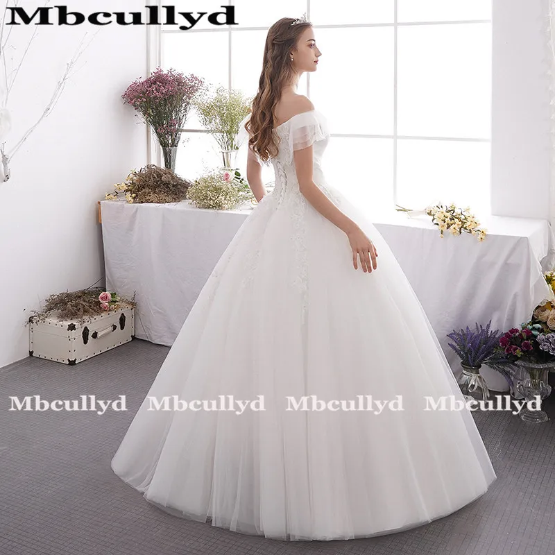 Mbcully-Vestido de novia de tul con hombros descubiertos, Vestido de novia Sexy con cuello en V, encaje con apliques, color marfil, 2023