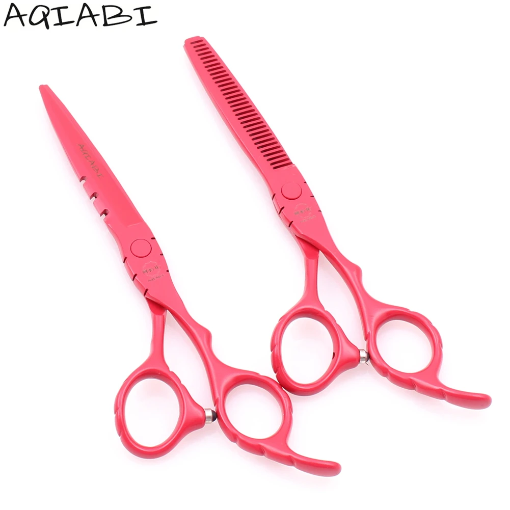 

Salon Hair Scissors 6" AQIABI Stainless Red Color Hair Cutting Scissors Thinning Shears Professional Hairdressing Scissors A1010