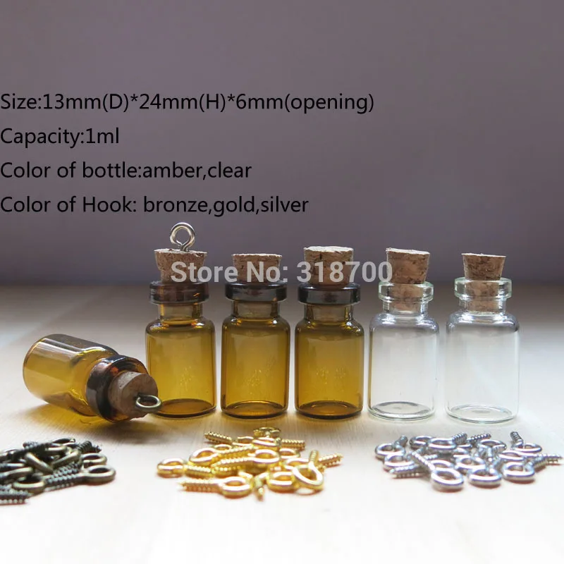 100pcs 1ml Clear Glass Bottle with Eye Hook  Amber Corked Bottle 0.5ml 0.6ml 1.5ml 2ml 2.5ml 3ml is available