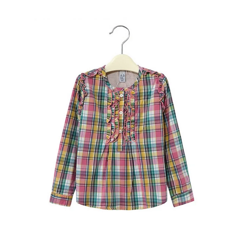 Grid Girls Shirts Plaid Check Children's Clothing Long Shirt Blouses 2019 Spring Tops 2 3 4 5 6 7 8 9 10 Years Kids T-Shirts Top