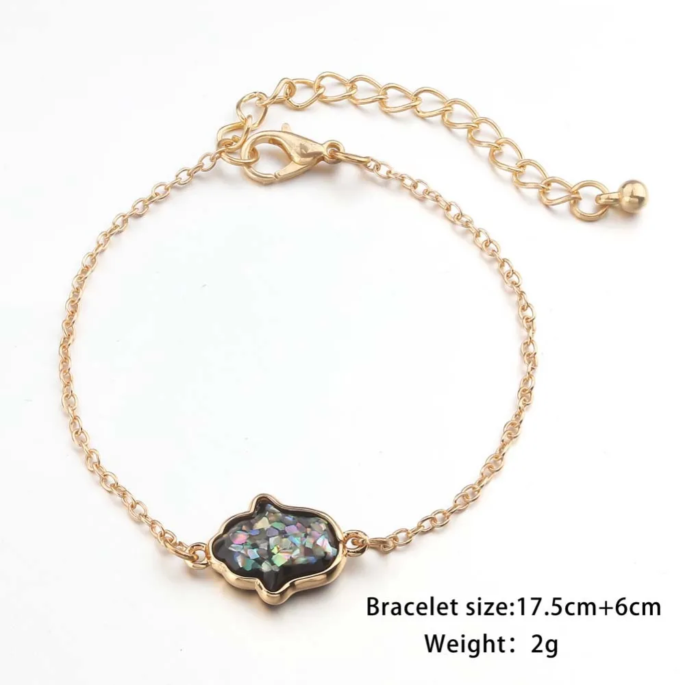 2024 New Blue Opal Hamsa Hand Bracelet for Women Fashion Gold Color Link Chain Fatima Charms Bracelets Friendship Lucky Jewelry