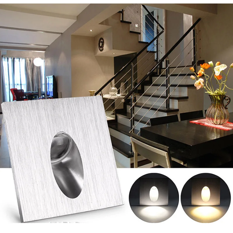 Led Wall Lamp 1W 3W Recessed Porch Pathway Step Stair Light Basement Bulb Spotlight Modern Home Decoration AC 85-265V