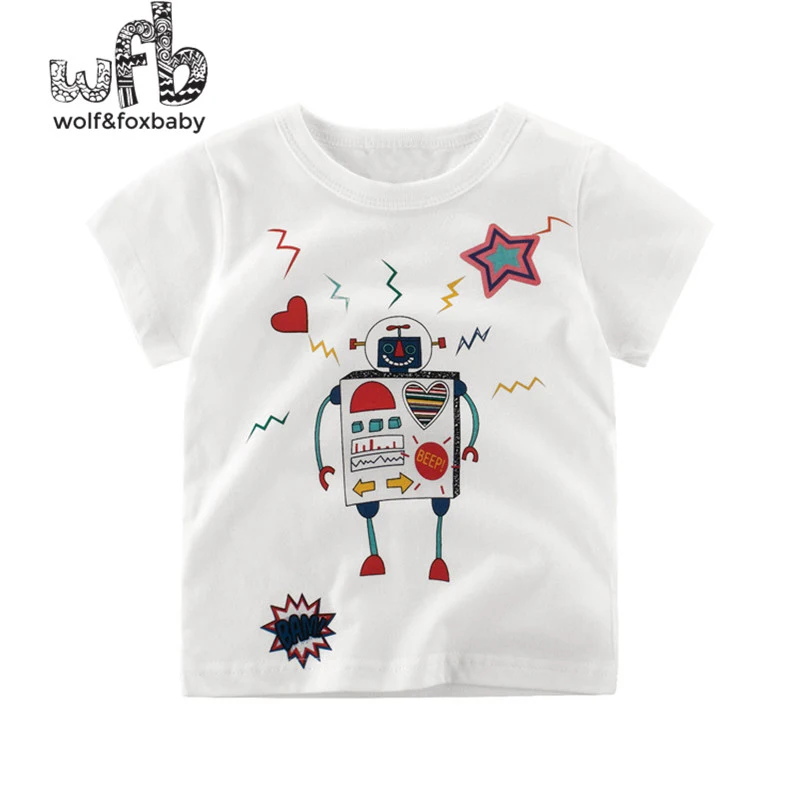 

Retail 2-10 years children's T-shirt short-sleeve round neck cotton cartoon summer printing robot