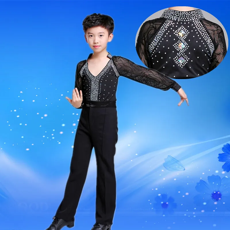 New Hot Sale Boy Latin Dancewear  Ruffly  Blue White  Black Ballroom Stage Modern Boys Latin Dance Costumes Clothes