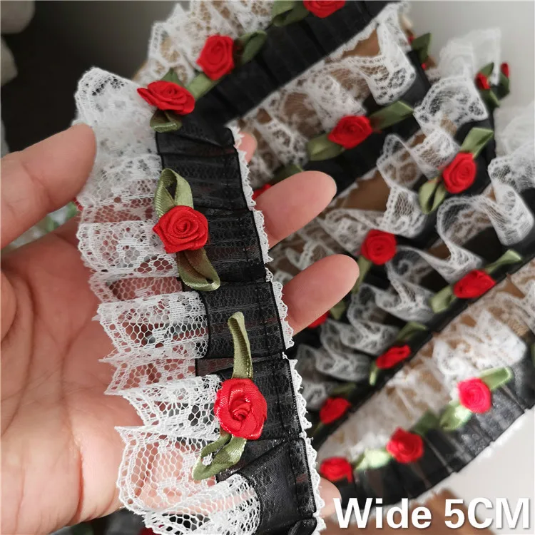 5CM White Black Tulle 3d Flowers Guipure Applique Lace Collar Fabirc Ribbon Fringe Trim Embroidered Wedding Veil Sewing Supplies