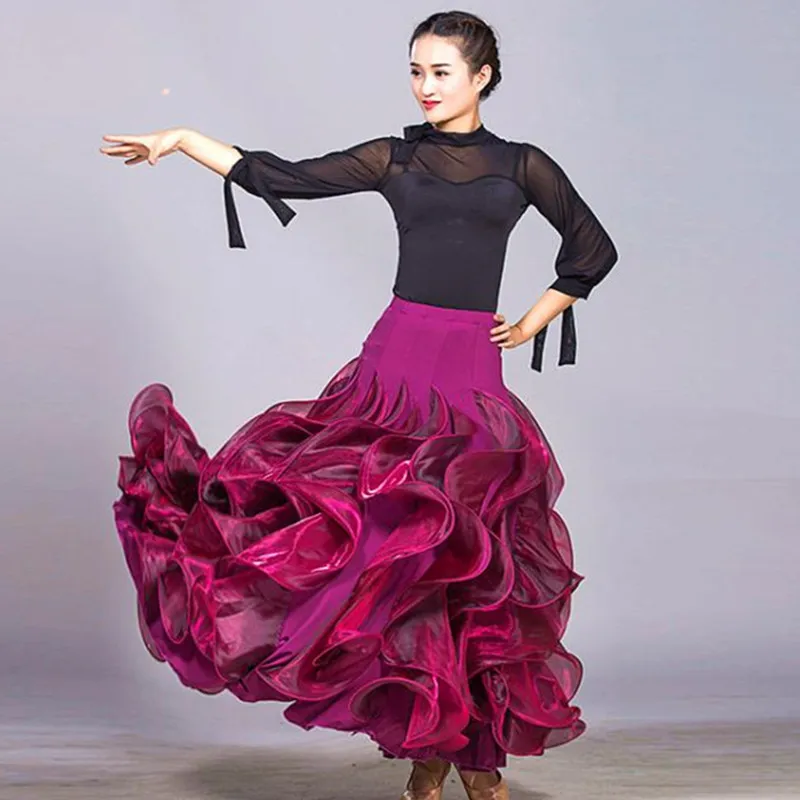 Layered Fluffy Women Flamenco Skirt Tango Dance Costumes Spanish Top And Skirt For Ballroom Dancing Waltz Practice Dress