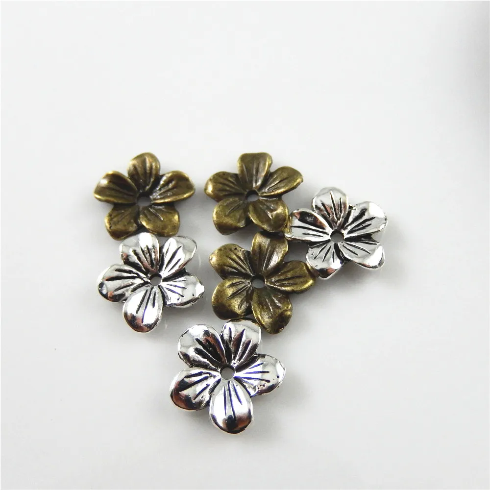 Julie Wang 20PCS Flower Beads Cap Antique Bronze Silver Color Alloy Finding 13*13*2MM Handmade Findings Jewelry Accessory