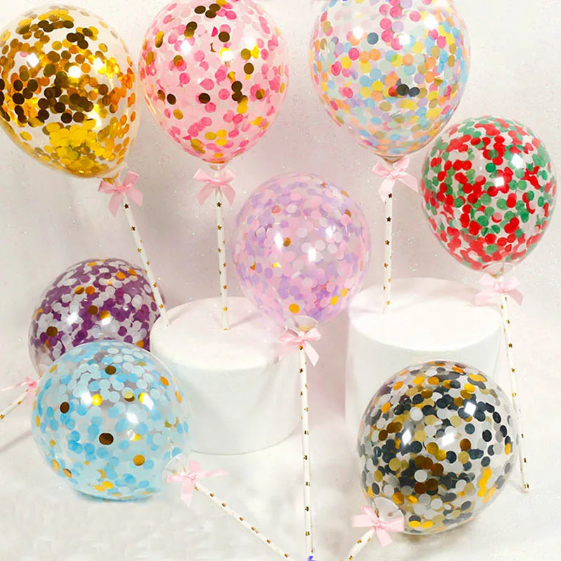 WEIGAO 5 inch Rose Gold Confetti Balloon Cake Toppers Mini Latex Balloon Craft for Cake Toppers Birthday Cake Wedding Decoration
