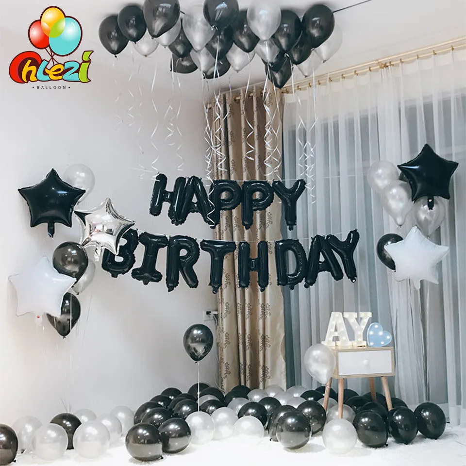 Black happy birthday letters 40 inch Number balloons Adult party room decoration balloon Star helium ballons Black latex balloon