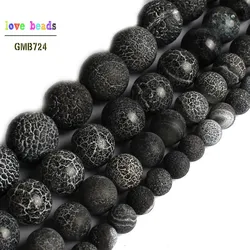 Black Frosted Agates Onyx Round Loose Beads for Jewelry Making Diy Bracelet 15 inches Pick Size 6/8/10/12mm