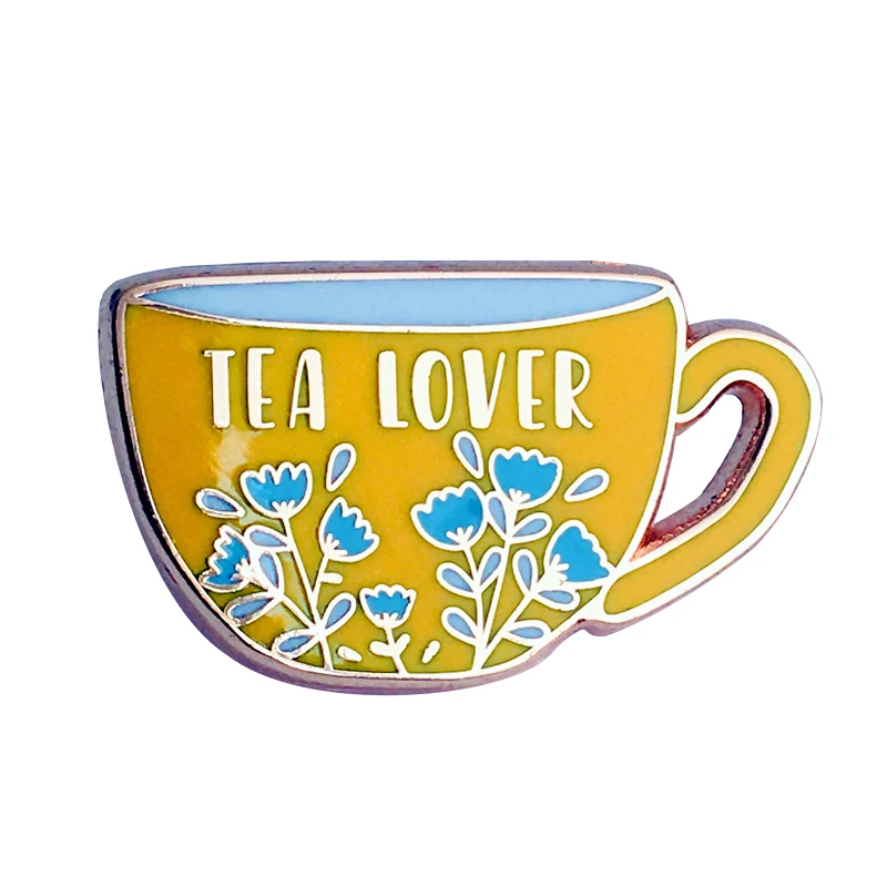 Tea cup enamel pin flowers art brooches tea lover friends gift creative accessory