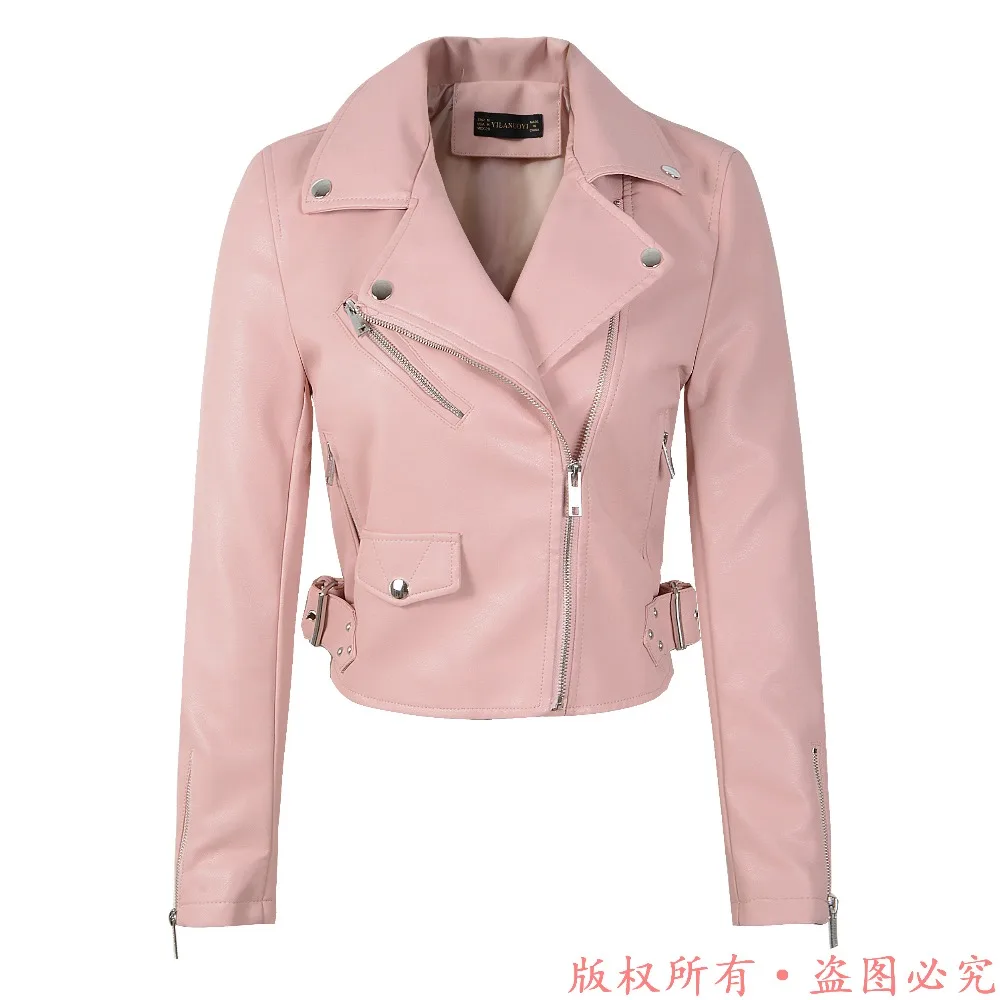 Hot Sale Red Leather Jacket Women Short White Motorcycle Biker Jackets Veste Cuir Femme Pink Black Soft Coats Blouson Cuir Femme