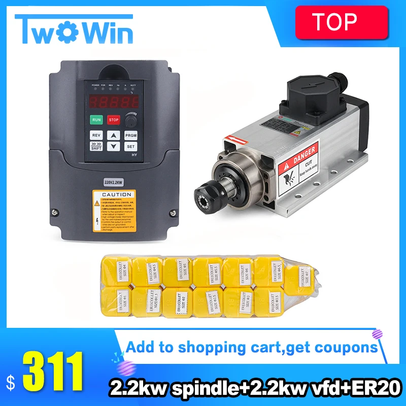 Kit de Eixo Quadrado Refrigerado a ar 22kw Eixo de 2200w Mais Inversor de 220v 22kw Mais Fresadora de Gravura de Motor