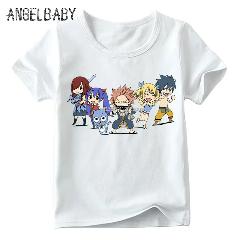 Children Japanese Anime Fairy Tail Print Funny T shirt Boys and Girls Summer White Tops Kids Cartoon T-shirt,HKP4345