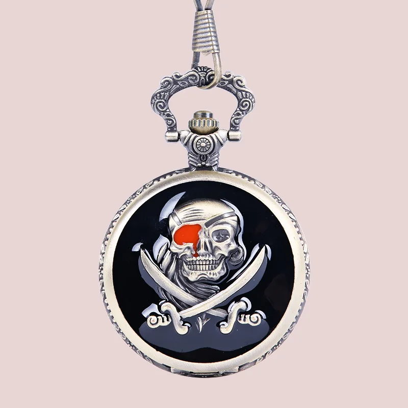 New Arrival! Antique One Piece  Pirate Skull Pocket Watch Steampunk Necklace Pendant Quartz Reloj Fashion Casual Homme Fob Watch