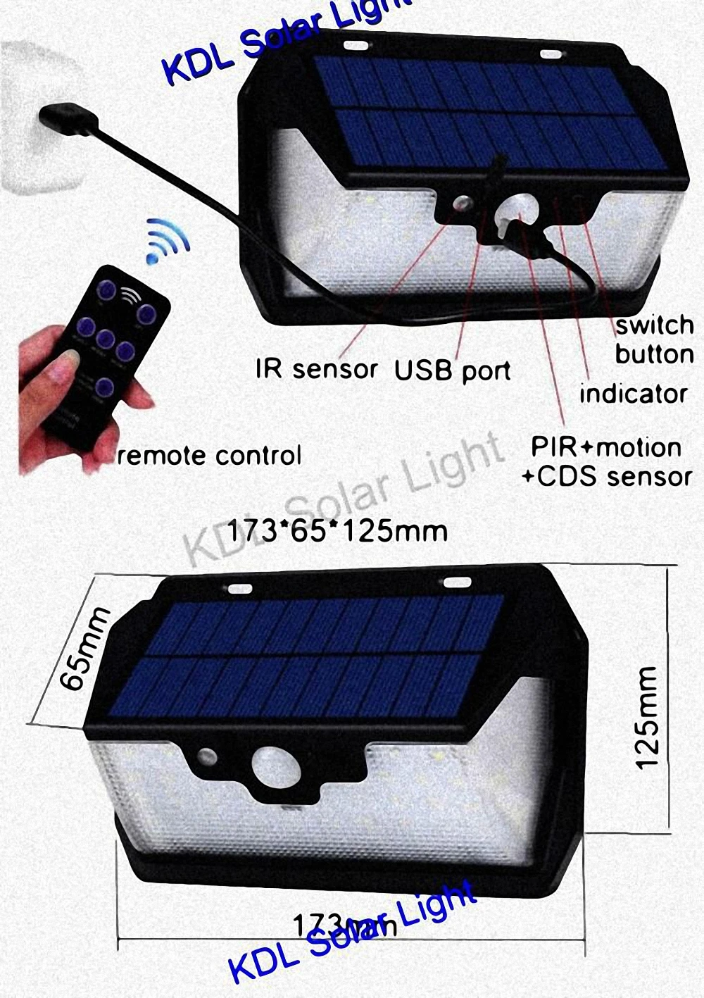 55 LED 900lm Solar Light remote control radar smart  3 side lighting 450Lumens 36   Li IP  camp street wall lamp yard ca