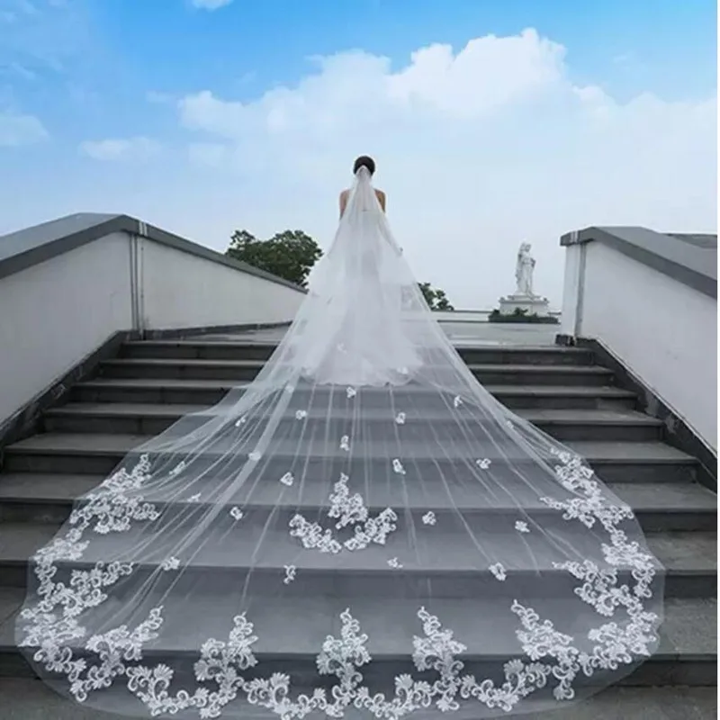 Real Picture Luxury 3M One-Layer Bridal Lace Appliques Edge Cathedral Long Veils Wedding Custom Made Accessories Veil With Comb