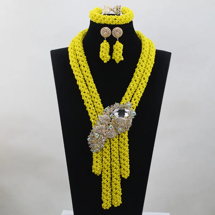 Lemon Yellow Beads Jewelry Set Bridal Jewelry Sets Top Design African Beads Jewelry Sets Nigeria Wedding Free ShippingABH048