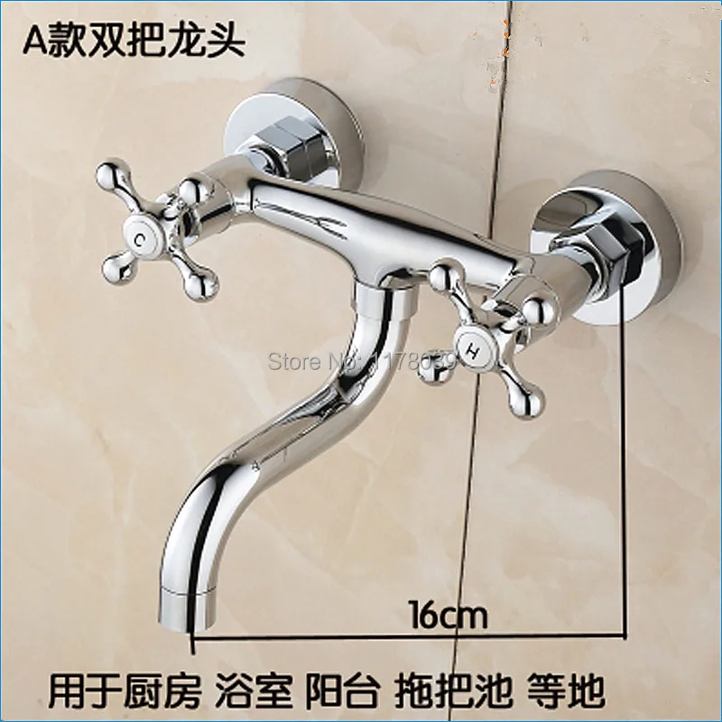 

brass Double handle Double holes faucet,Into wall kitchen sink faucet,All copper Hot and cold mixer tap,Free Shipping J15657