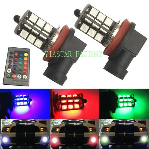 Yiastar 2X 27SMD multi-color RGB 5050 H11 H8 1156 3156 7440 H7 9006 9005 LED Replacement fog lights reversing lights with remote