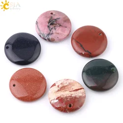 CSJA 26x26mm Natural Stone Pendant Drilling Hole Round Flat Beads Accessories for Handmade Women Men Necklace Charm Jewelry F933