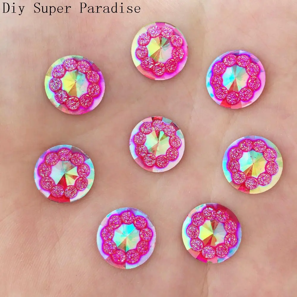 New DIY 40pcs 12mm AB Resin Round FlatBack Scrapbook Accessories Wedding Button Craft K57