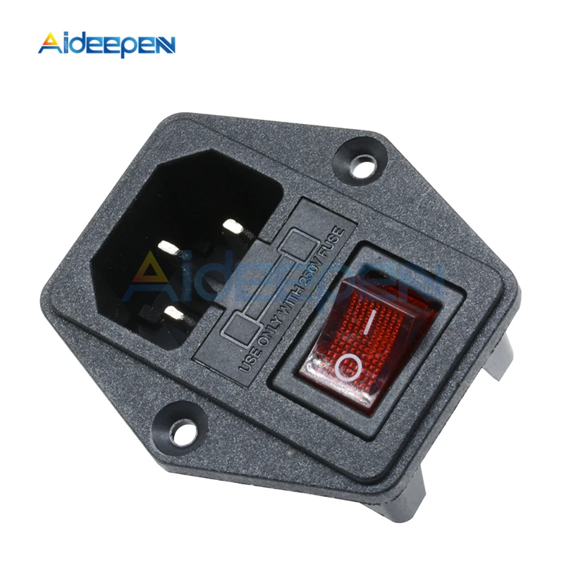 1 قطعة AC 250V 10A أسود أحمر الطاقة المقبس 3 دبوس محطة مع الصمامات حامل الروك الطاقة المقبس الأحمر ضوء 3P محطة