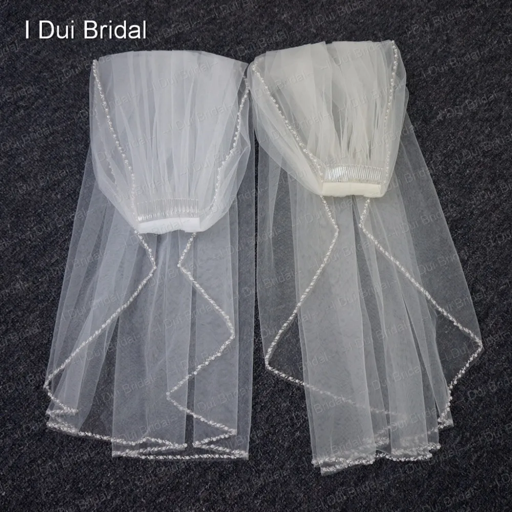 Da sposa Velo Da Sposa con la Perla In Rilievo Uno Strato Accessorio Dei Capelli Con Il Pettine Bianco Avorio Tulle